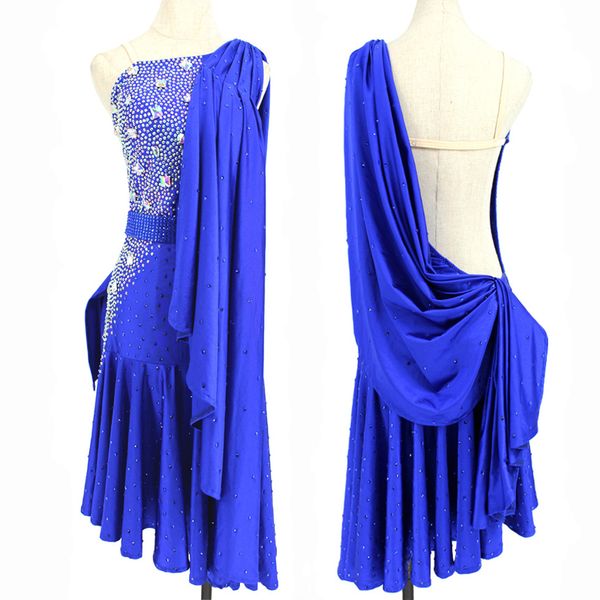 

stage wear high-end latin dance dress competition costume party women royal blue crystal belt suit backless bl4522, Black;red