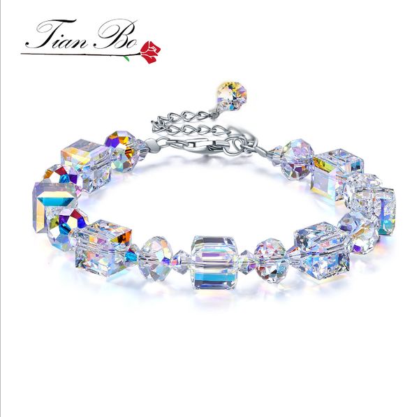 

tianbo "a little romance" square glass crystal-ab bracelet square wishing stone luxury diy crystal jewelry women gift, Black