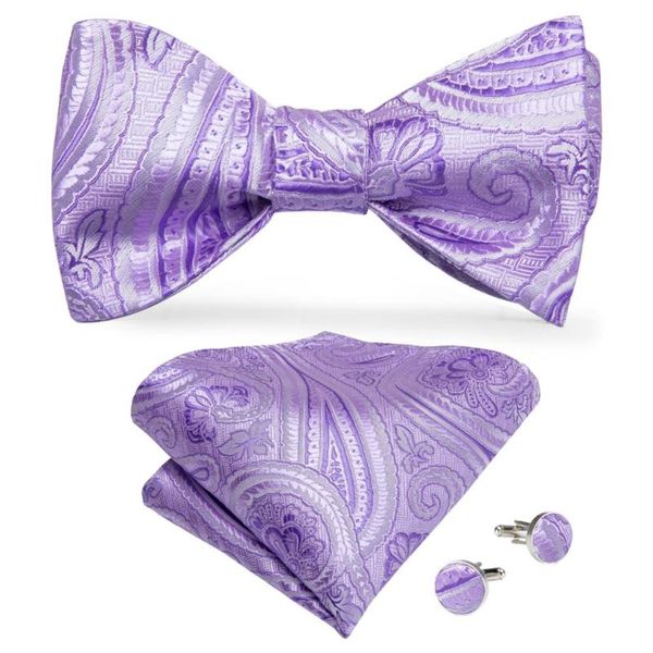 

bow ties light purple paisley mens classic silk bowtie necktie for men wedding party adjustable tie hanky cufflink set dibangu lh-090, Black;gray