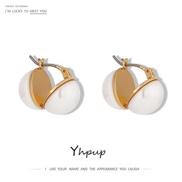 

hoop & huggie yhpup elegant imitation pearls earrings stylish unique design copper jewelry geometric for women gift accessories, Golden;silver