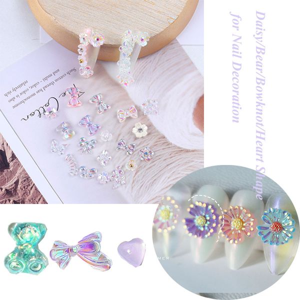

nail art decorations 50pc 3d stone daisy/bear/bowknot/heart shape for decoration ab crystal rhinestone summer decal bead #tr-3, Silver;gold
