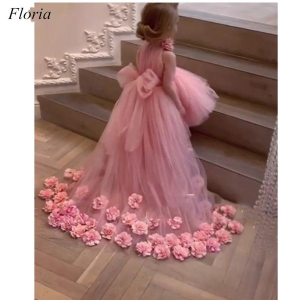 

pink flower girls dresses hi-lo tulle lovely christmas gowns with flowers children first communion dress party wedding, Red;yellow