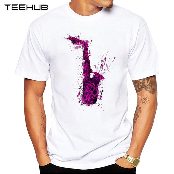 

2019 teehub men's fashion saxophone printed short sleeve t-shirt hipster o-neck design cool desgin tee