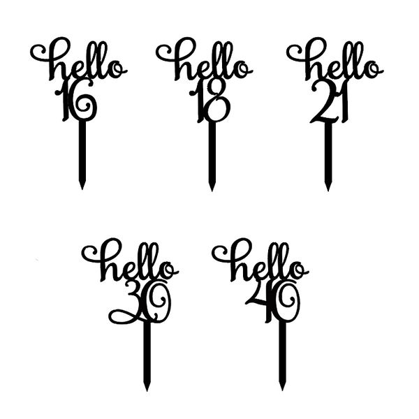 

other festive & party supplies black acrylic "hello 16 18 21 30 40 " happy birthday cake er for anniversary decorations lovely gif
