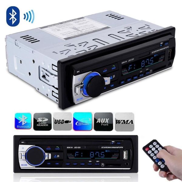 

1 din car radio stereo mp3 аудиоплеер 520 bluetooth handsfree fm авторадио авто радио дистанционного управления aux sd usb dc 12v 60wx4