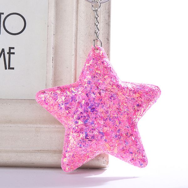 

симпатичные женщины pentagram star блестки keychains пришивания key chain блеск pompom key ring мультфильм животных держатель женщины keyfob, Silver