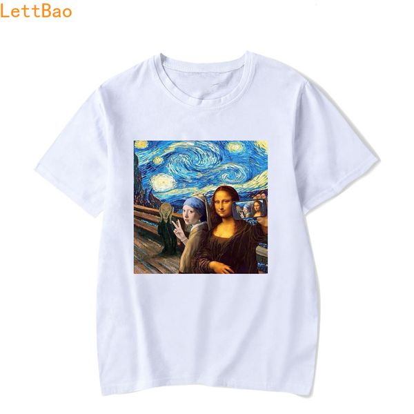 

90s эстетической harajuku mona lisa t shirt мужчины унисекс vintage хлопок футболка ьотта забавный мультфильм печать корейского стиль лето t
