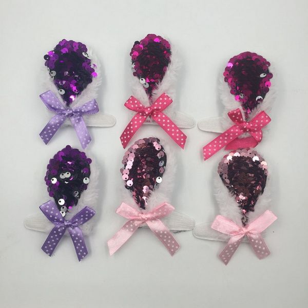 

hair accessories 2pairs/lot girls clip bright sequence cute scale sequin kids pink color ear pins bow knot party, Slivery;white