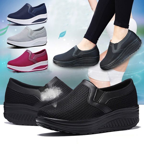

shoes women mesh flat shoes sneakers platform women loafers breathable air mesh swing wedges shoe breathable flats, Black