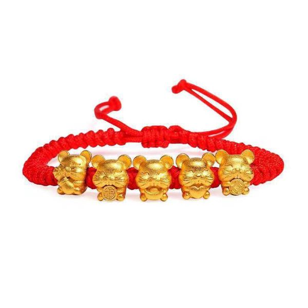 

gift mascot five fortunes mouse red string bracelet attract wealth luck 2020 new year, Golden;silver