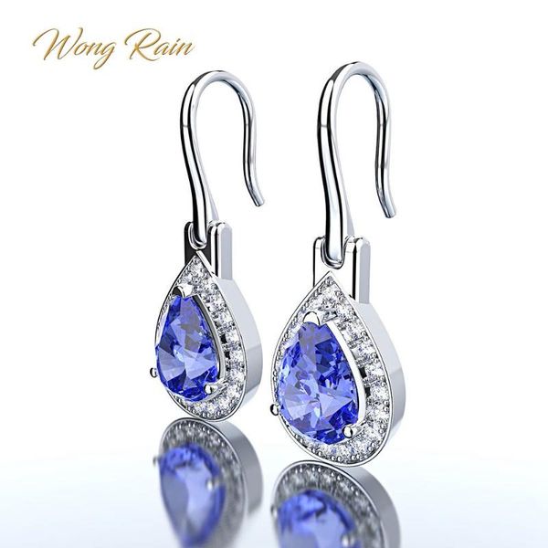 

wong rain 925 sterling silver water drop sapphire gemstone birthstone drop dangle hook earrings white gold jewelry wholesale