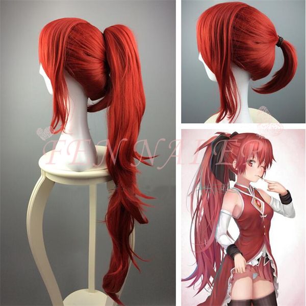 Puella Magi Madoka Magica Sakura Kyouko cosplay peruca Puella Magi Madoka Magica Sakura Kyouko vermelho longo rabo de cavalo trajes cabelo peruca