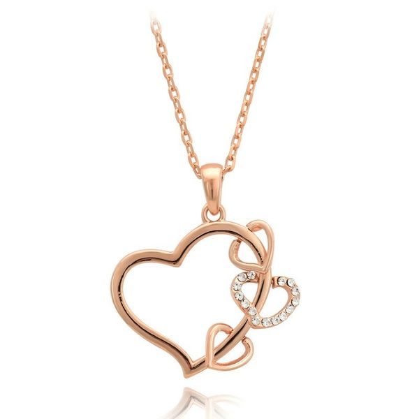 

romantic love heart wedding neckalce pendants 14k rose gold color chain choker necklaces for women zircon diamond jewelry gifts, Silver