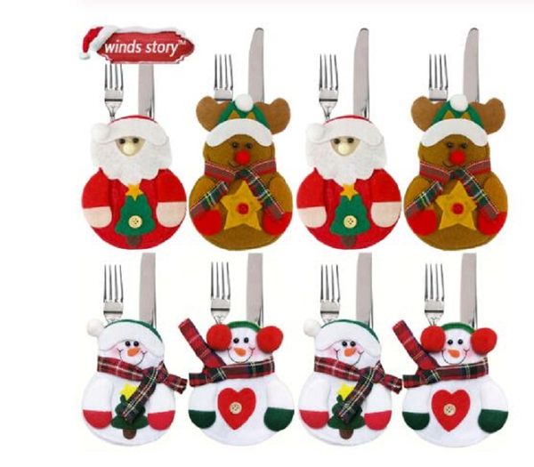 

santa hat reindeer christmas new year pocket fork knife cutlery holder bag home party table dinner decoration tableware