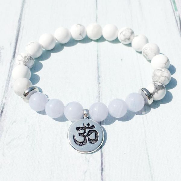 

mg0403 natural grand blue lace agates bracelet fashion women`s howlite bracelet heart chakra energy yoga jewelry wholesale, Black