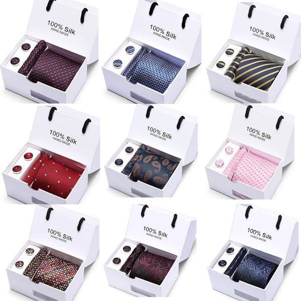 

wedding men stripe necktie blue and red plaid 100% silk tie pocket square party handkerchief cufflinks tie set mens classic, Black;gray