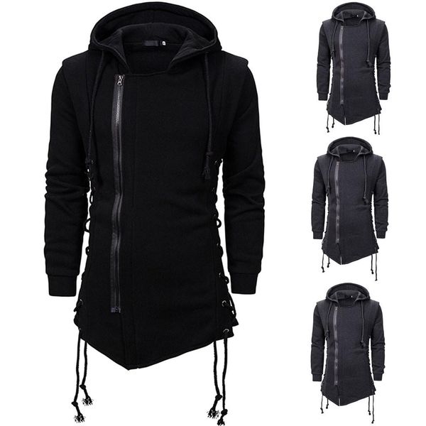 

men's autumn and winter trend solid color dark long hooded loose sweatshirt coats poleron sudaderas hombre kg-772, Black