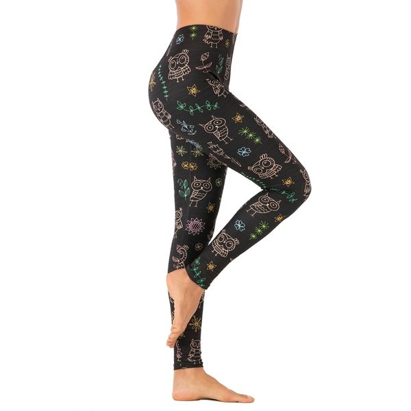 

brands women fashion legging black doodle owl printing leggins slim legins high waist leggings woman fitness pants