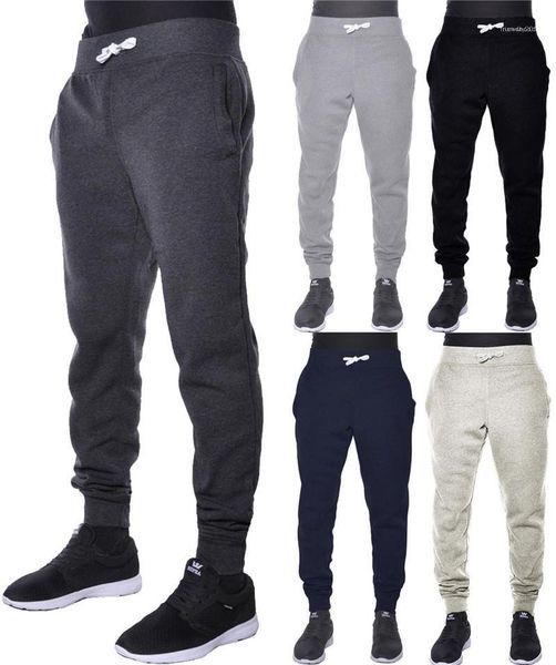 

color mens fitness trousers casual drawstring elastic waist slim sports pencil pants men running jogging sweatpants solid, Black