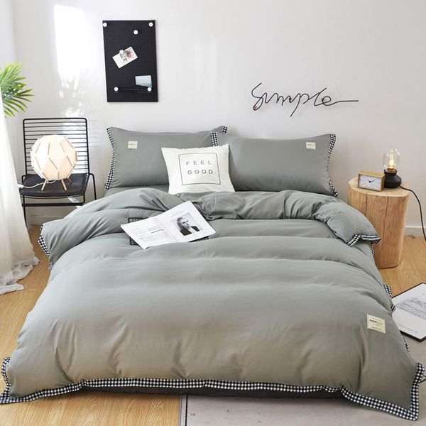 

bedding sets set solid bed linen duvet cover flat sheet pillowcase blue single/double soft brief home decor textile