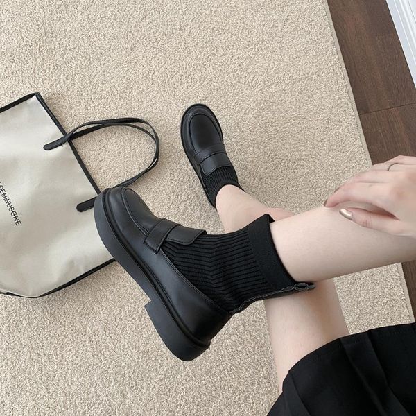 

boots women 2020 fall british style retro boots handsome splicing short women shoes, Black