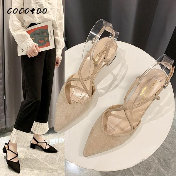 

pointed sandals female fairy wind 2020 new students cross straps baotou summer thick with korean wild all-in-one, Black