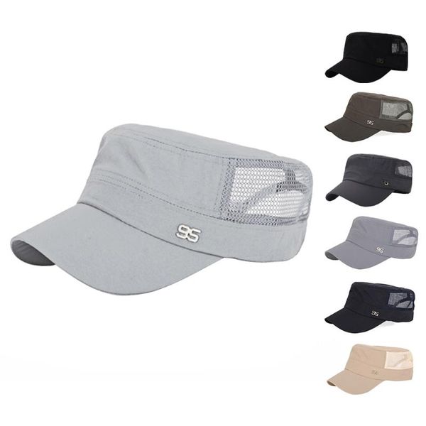 

fashion summer men women quick-drying flat hat light sun hat shading net caps adjustable baseball cap, Blue;gray