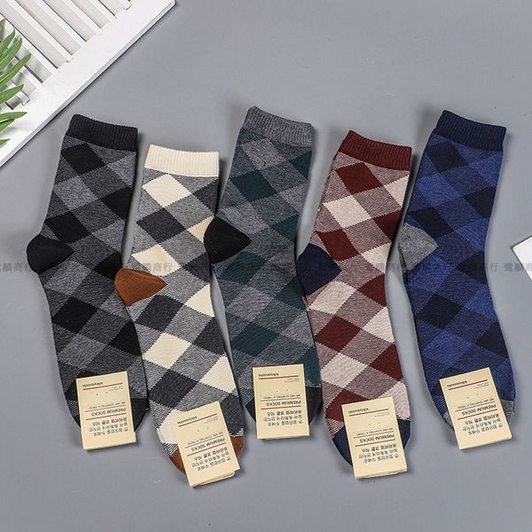 

plaid sock men's patchwork crew man socks gary casual cotton warm sox autumn winter korean classic art skarpetki, Black