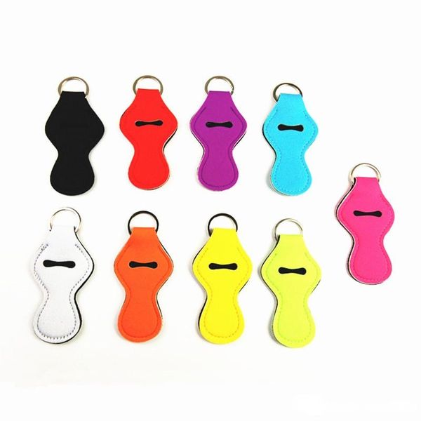 

new blank chapstick sleeve key holder colorful solid color neoprene keychain lip balm holder party favor