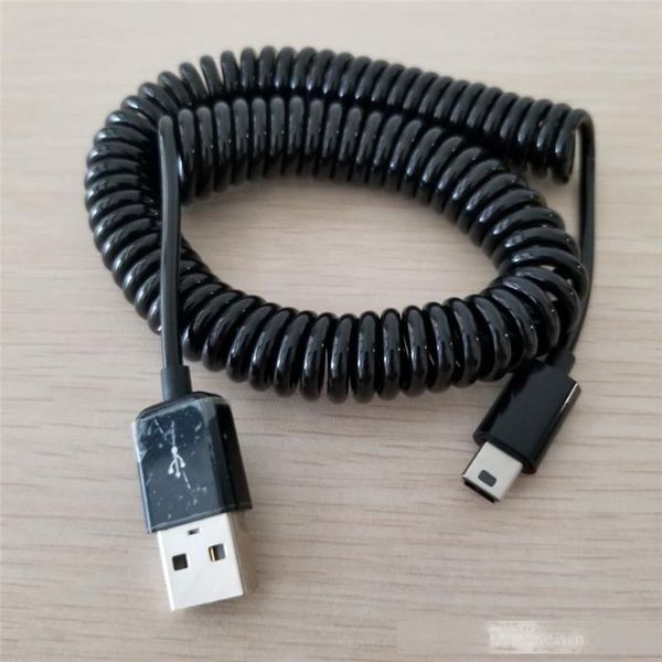 

10pcs/lot max length retractable 2m 7ft usb 2.0 a male to mini usb b 5pin male curl coiled spring data sync charge cable cord