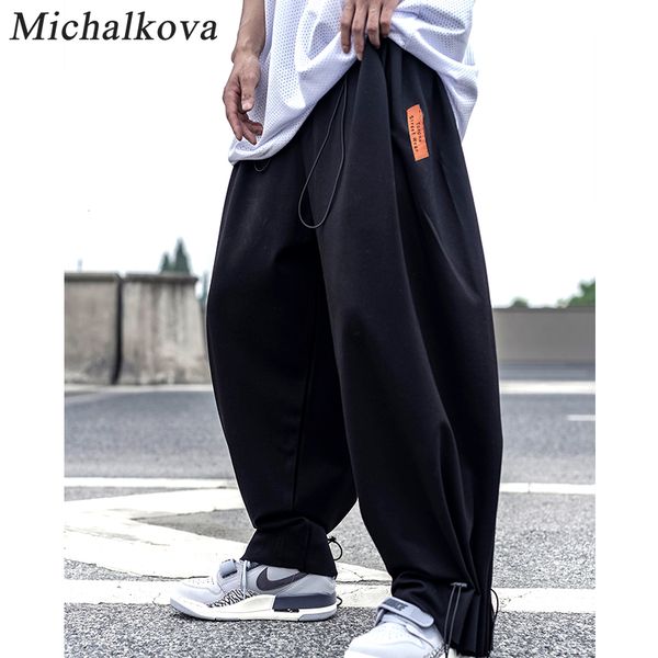 

drawstring oversize men's clothing trousers haren pants hip hop punk harajuku dark elastic waist streetwear joggers michalkova, Black