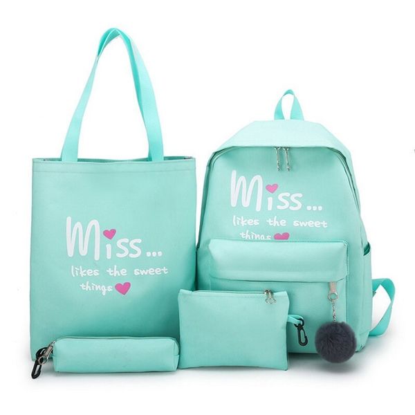 

drop shipping 4 pcs/set girl school bag for teenager solid backpack college schoolbag women high student bag backpack