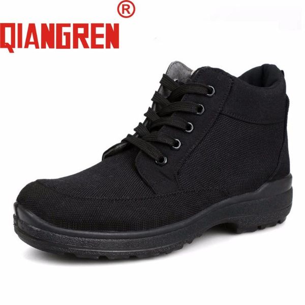 

qiangren brand factory direct men's winter black canvas fur wool rubber boots winter snow boots male warm shoes lace-up