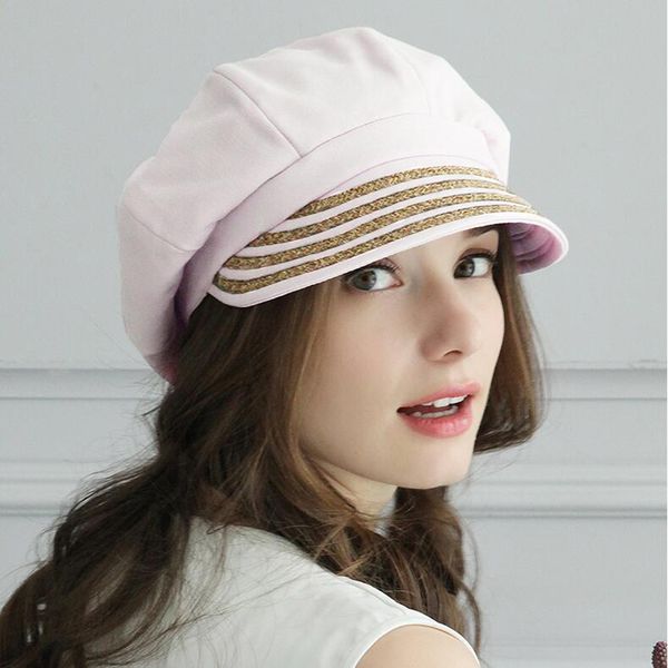 

wide brim hats spring summer cottoon linen women's hat cap fashion octagonal with visor girl, Blue;gray