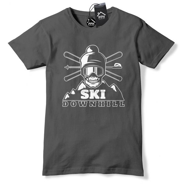 

skull ski downhill t shirt mens womens skiing snowboard gift tshirt base 490