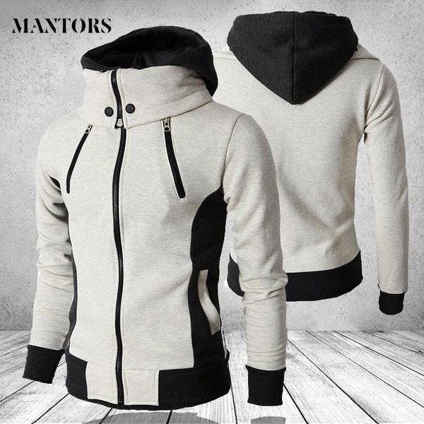 

zipper hooded sweatshirt men fashion spring casual patchwork fleece warm hoodies sweatshirts male streetswear coat jackets kg-976, Black