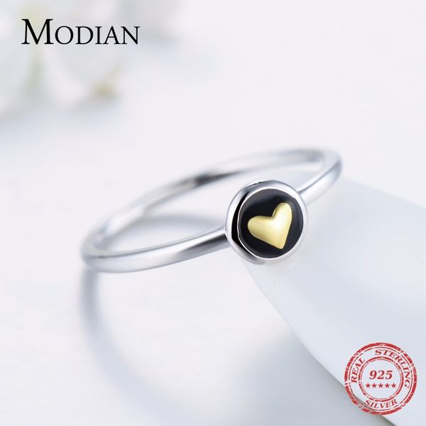 

modian 2019 new fashion instagram gold heart original 100% 925 sterling silver enamel ring classic stackable jewelry for women, Golden;silver