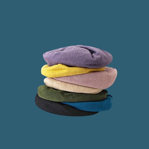 

hat female tide fashion literary breathable beret japanese spring and summer casual wild candy color painter hat, Blue;gray