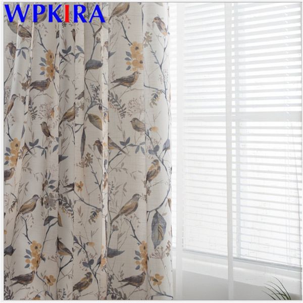 

american pastoral country curtains for living room cotton linen sheer curtain bedroom bird print window blinds drape w-zh044#30