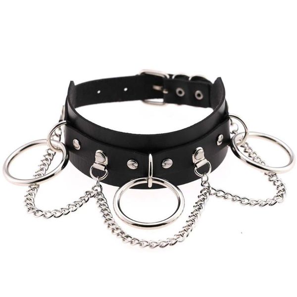 

cdybox women men vintage gothic punk pu leather choker collar o-shaped multi-chain vegan collar necklace adjustable jewelry, Golden;silver