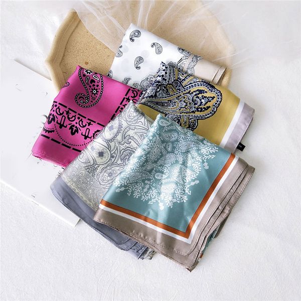 

2020 fashion print scarves for women satin hijab scarf female 70cm*70cm luxury square shawl head scarfs for ladies, Blue;gray
