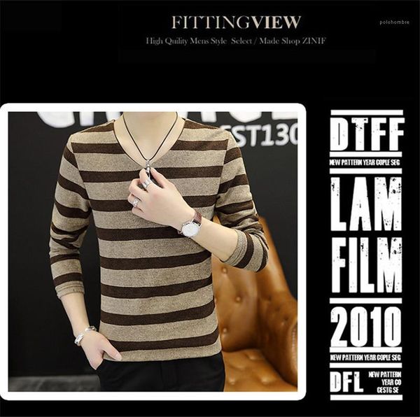 

homme tees mens designer v-neck striped tshirts long sleeve skinny mens fashion slim contrast color, White;black