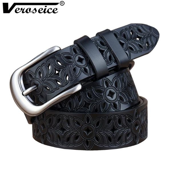 

belts [veroseice] genuine leather women belt famale cowhide strap waistband for luxury lady cintos ceinture, Black;brown