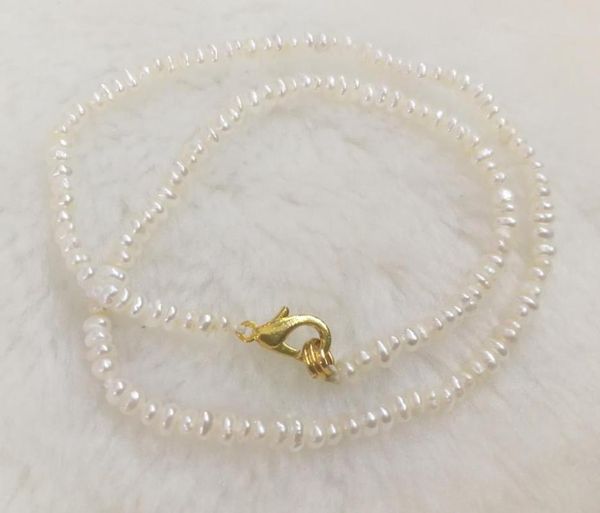 

2mm small pearl choker necklace gold clasp natural freshwater pearl women jewelry 35-42cm 14-17, Silver