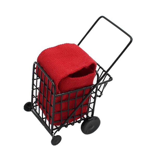 

dollhouse miniature metal shopping cart with red bag kids pretend play toy