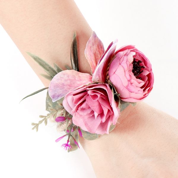 

women wrist flower bracelet bridesmaid sisters wedding party bridal prom wearing, Black