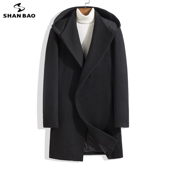 

men's wool & blends shan bao fashion hooded loose thick coat winter brand clothing casual long black navy blue green orange gray