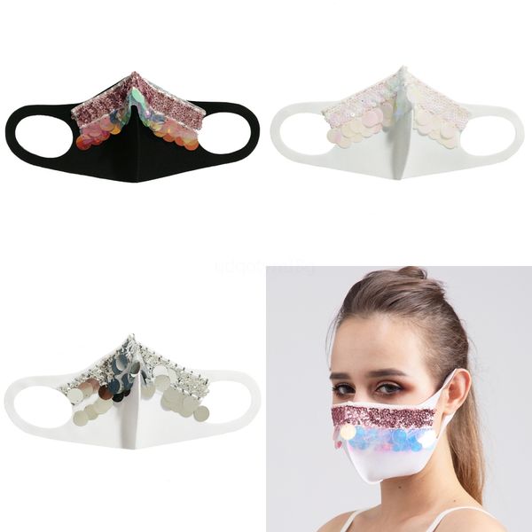 

sequin mask summer ladies fashion breathable cloth masksdustproof washable face mouth masks 10 color dhf219#890, Black