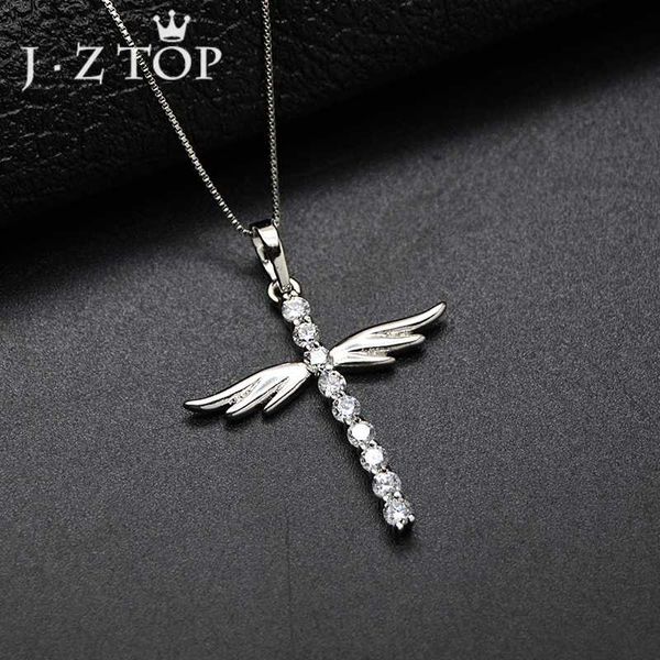 

jzclassic wing zircon choker necklace woman luxury crystal cross clavicle chain necklaces female silver color ethnic jewelry, Golden;silver
