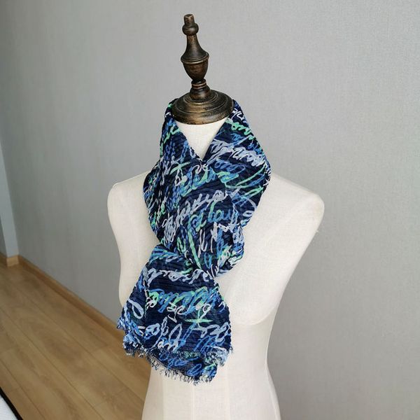 

scarves selling miyake autumn and winter pleated blue letter printed scarf soft warm skin-friendly fashion vibrant in stock, Blue;gray